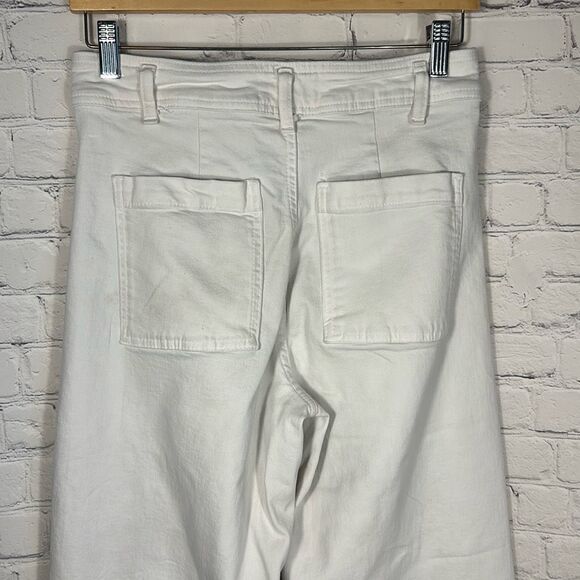 Zara Jeans Womens 8 White High Rise Waist Flared Raw Hem Wide Leg Pants - Picture 5 of 8